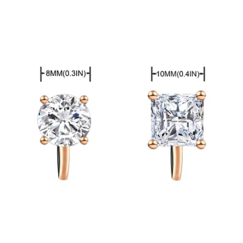 YOQUCOL 2 Pairs 8MM Cubic Zirconia Crystal Clip On Stud Earrings Non Pierced Stud Earrings For Women - color: Rose Gold-White