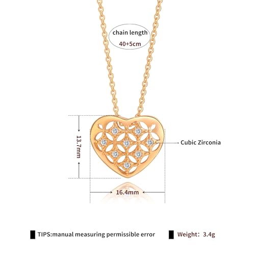 Gold Plated Pendant Necklaces for Women Cubic Zirconia Accent 18 Inch Adjustable Chain Hypoallergenic Gift for Wife Mom Birthday Valentines Day - style: Hollow pattern heart