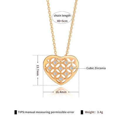 Gold Plated Pendant Necklaces for Women Cubic Zirconia Accent 18 Inch Adjustable Chain Hypoallergenic Gift for Wife Mom Birthday Valentines Day - style: Hollow pattern heart