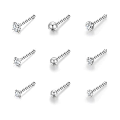 Gotumo 20G Nose Rings Titanium Nose Studs Cubic Zirconia Straight Nose Piercing Jewelry Hypoallergenic Nose Rings Studs for Women Men 6pcs set Silver - color: Silver, size: 20G Straight 9pcs