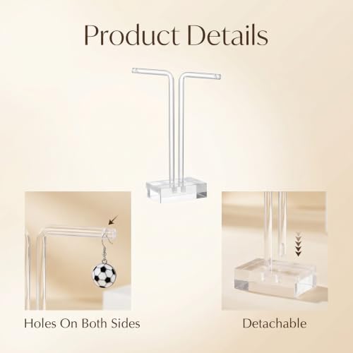 Acrylic T-Bar Earring Display Stand, 3 PCS Hanging Earring Holder Jewelry Holder for Earrings Necklaces & Bracelets, Clear Countertop Jewelry Organizer for Retail & Home, Photography Props