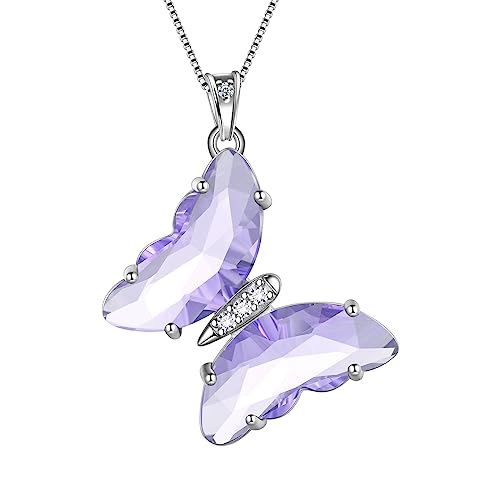 Aurora Tears Butterfly Necklace Earrings Ring Bracelet - Women 925 Sterling Silver Animal Butterflies Birthstone Pendant Crystal Wedding Birthday Jewelry - color: pendant-F.June