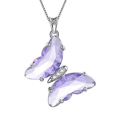 Aurora Tears Butterfly Necklace Earrings Ring Bracelet - Women 925 Sterling Silver Animal Butterflies Birthstone Pendant Crystal Wedding Birthday Jewelry - color: pendant-F.June
