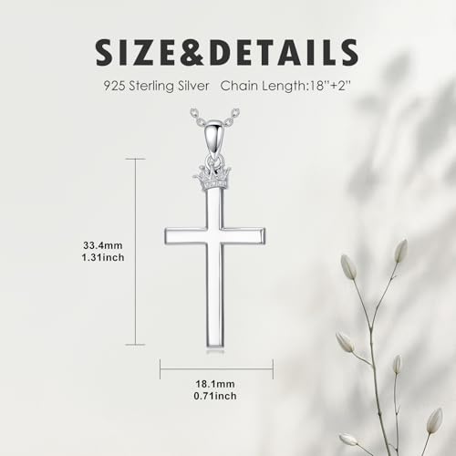 Cross Necklace for Men Women 925 Sterling Silver Cross Pendant Necklace Christian Religious Jewelry Gifts for Anniversary - color: 13-Crown Cross