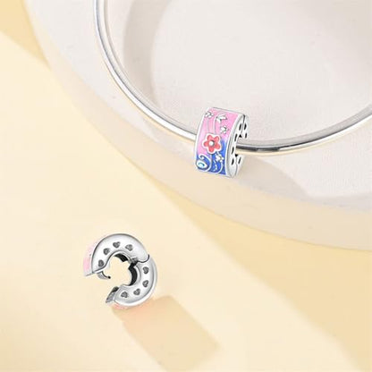 925 Sterling Silver Bead Charm for Pandora Bracelets and Necklaces,Pink Bow Cherry Butterfly Blue Ocean Pendant Bead Charms Jewelry Present Valentines Gifts for Wife/Girlfriend Women - style: Flower Secure Clip spacer stopperBead