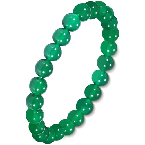 Agate Round Beaded Bracelet for Women Men Natural Agates Stone Healing Bracelets Stretch Elastic Handmade Polished Gemstone Beads Bracelet - color: Green, size: 8mm Beads