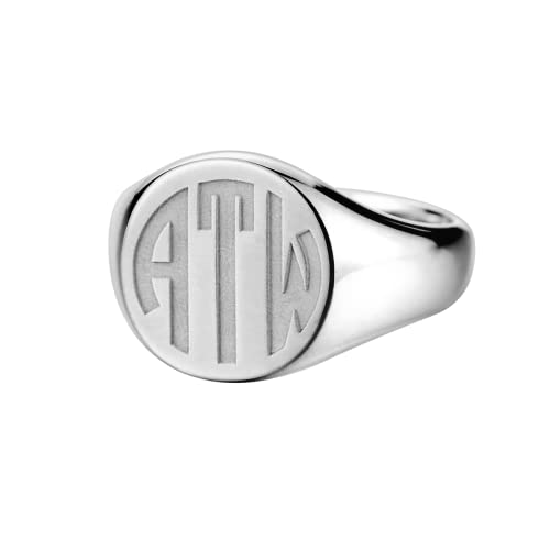 925 Sterling Silver Personalized Monogram Letter Rings for Women Men Custom Pinky Signet Ring - color: Silver