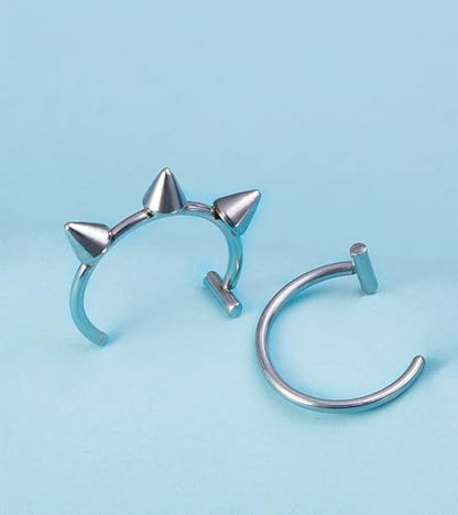 QWALIT Fake Nose Ring Fake Lip Piercing Fake Lip Ring Fake Nose Ring Hoop Fake Snake Bites Fake Lip Piercings Faux Lip Rings Fake Nose Piercing Clip on Nose Ring Spring - color: D1-2 styles-silver