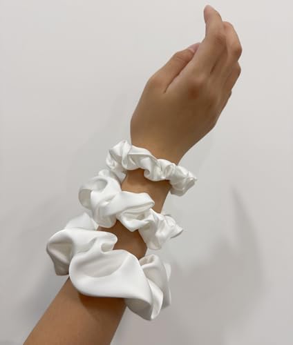 3 Pieces Satin Scrunchies Set for Hair No Crease Elastic Hair Ties for Women and Girls (White) - color: White