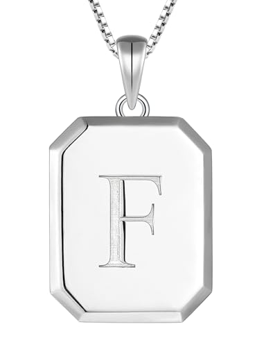 YL Initial Necklace 925 Sterling Silver Square/Round/Heart Letter Pendant A-Z Alphabet Polished Jewelry for Women - color: Letter-F, style: Square Shaped