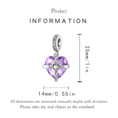 Birthstone Charms 925 Sterling Silver Heart Charms for Bracelets and Necklaces Birthday Day Christmas Gifts For Women - color: F-June