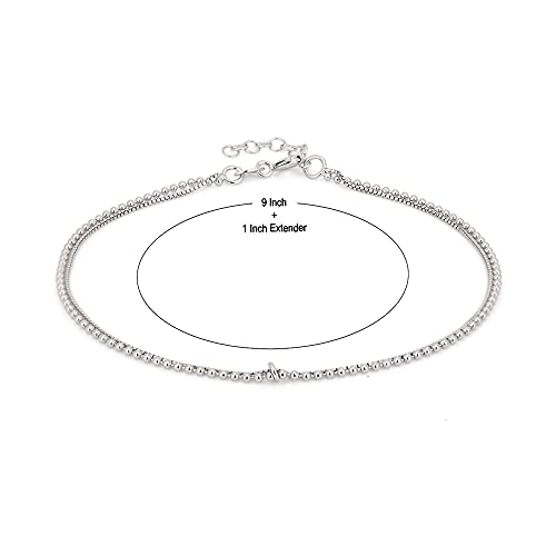 Vanbelle Sterling Silver Jewelry Double-Layered Beaded Chain Anklet with Rhodium Plating for Women