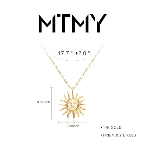 MTMY Gold Moon Pendant Necklace for Women,14K Gold Plated Dainty Chain Crescent Moon Sun Star Necklace Jewelry - style: sun