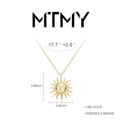 MTMY Gold Moon Pendant Necklace for Women,14K Gold Plated Dainty Chain Crescent Moon Sun Star Necklace Jewelry - style: sun