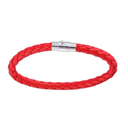 Faux Leather Braided Rope Bracelet, Cylindrical Plug In Clasp Solid Red Thread Hand Chain Unisex Casual Wristband - color: Red