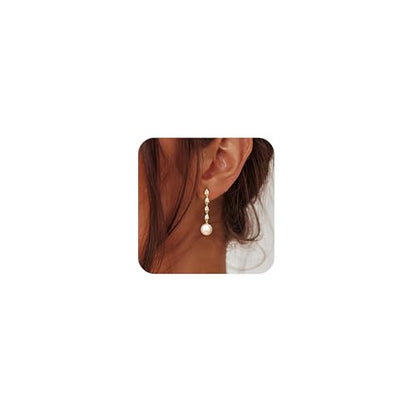 CHESKY Pearl Drop Earrings for Women, 14K Gold Plated Pearl Dangle Earrings | Dainty Pearl Earrings for Women,WaterProof Gold Brides Wedding Earrings,Bridesmaid Bridal Gift,Trendy Women Everyday Jewelry - style: 4CZ
