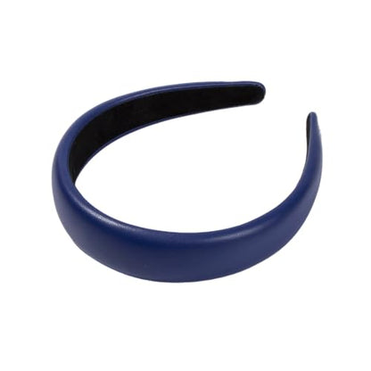 MAFELOE Fashion Wide Headband, Navy Blue | Padded Hair Band, For Women Ladies, PU Leather