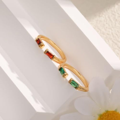 WFYOU Gold Birthstone Rings for Women - Non Tarnish Dainty 14K Gold Plated Stackable CZ Rings for Her & Couples - Personalized Jewelry Gift for Birthday - color: 4-8.April(Diamond)-August(peridot)