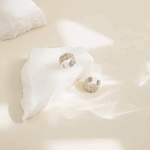 CHIC & ARTSY 925 Sterling Silver Ear Cuffs for Women, Non Piercing Clip On Cartilage Cuffs, Adjustable Fake Conch & Helix Earrings, Gold Plated & Oxidized Various Styles - color: ear cuff #13