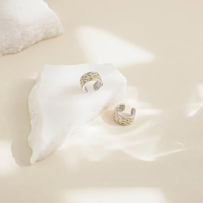 CHIC & ARTSY 925 Sterling Silver Ear Cuffs for Women, Non Piercing Clip On Cartilage Cuffs, Adjustable Fake Conch & Helix Earrings, Gold Plated & Oxidized Various Styles - color: ear cuff #13
