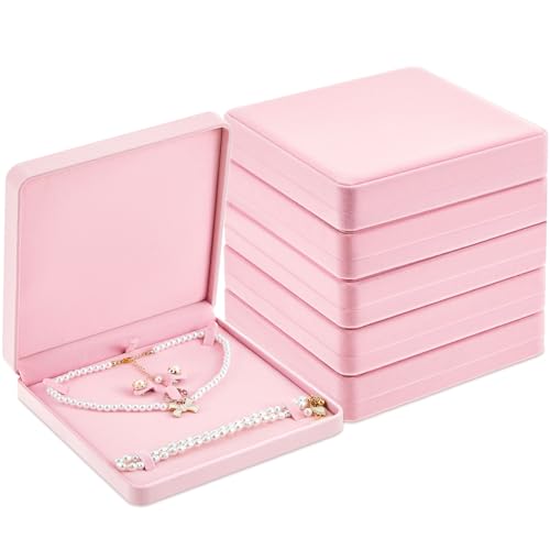 6 Pcs Velvet Jewelry Set Box Jewelry Display Case Earring Ring Bracelet Necklace Gift Box Pearl Necklace Storage Case for Mother's Day Wedding Travel Anniversary(Pink) - color: Pink