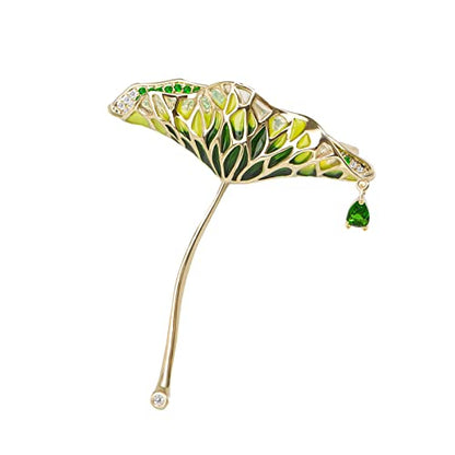 Brooches for Women, Shiny Cubic Zirconia Brooch Pins for Women Fashion Brooch Pin Broach Jewelry Gift - color: Lotus leaf