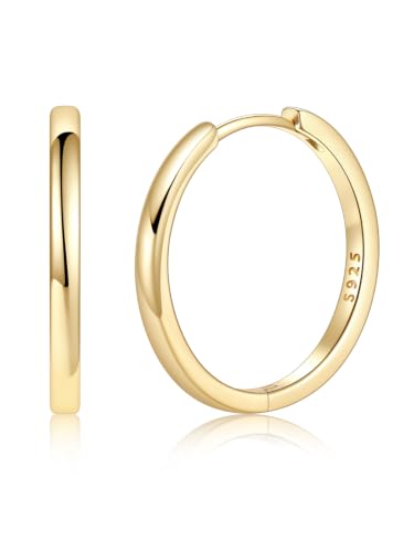 925 Sterling Silver Huggie Hoop Earrings, Small Silver Hoop Earrings for Women Hypoallergenic Huggie Lightweight Small Hoops Earring Cartilage Sleeper Earrings 6/8/10/12/14/16/18/20mm - color: Gold, size: 20MM