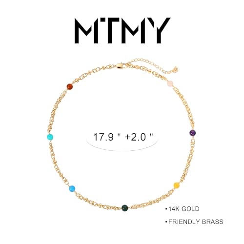MTMY Beaded Necklaces for Women 14K Gold Plated Dainty Colorful Green/Rose Beaded Pearl Choker Necklace Delicate Boho Choker Necklace Jewelry Gift - style: 7 Color beads