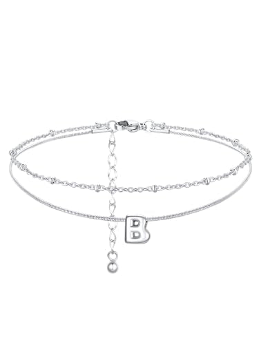 ChainsProMax Initial Ankle Bracelets for Women, Waterproof Anklets Bracelet Adjustable Summer Beach Women Foot Jewelry, Stainless Steel/Gold Plated-Send Gift Box/Letter A-Z - color: Steel-B