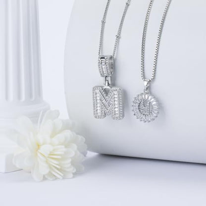 14K Gold Plated Alphabet Necklace Cubic Zirconia Letter Pendant, Personalized Name Jewelry Gift for Women, Customizable A-Z, Birthday/Mothers Day Gifts for Womens - color: White Gold, style: Style-M