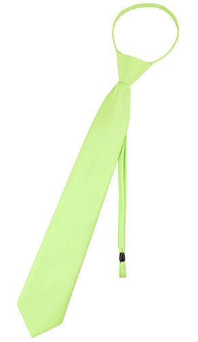 Vesuvio Napoli PreTied Men's Necktie Solid Color Mens Adjustable Zipper Neck Tie - color: Lime Green