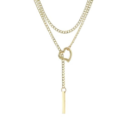 Slip Chain Necklaces for Women Stainless Steel Bar Pendant Choker Necklace Boho Handmade Long Lariat Necklace Silver Statement Punk Rock Collar Jewelry - style: layered gold heart