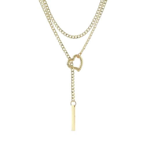 MIFYNN Slip Chain Necklace Stainless Steel Punk Rock Bar Pendant Choker Necklaces Adjustable Handmade Boho Long Lariat Necklace Statement Day Collar for Women - style: Long gold heart bar