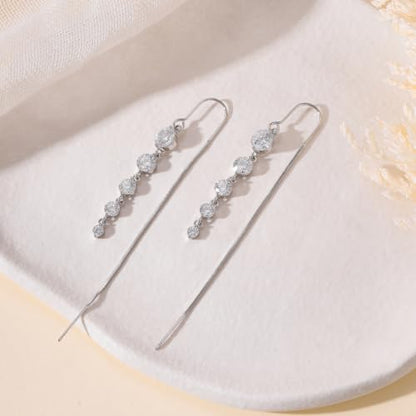 Silver Dangle Earrings Women Dangling Drop Bridesmaid Wedding Prom Jewelry - color: Silver cz drop