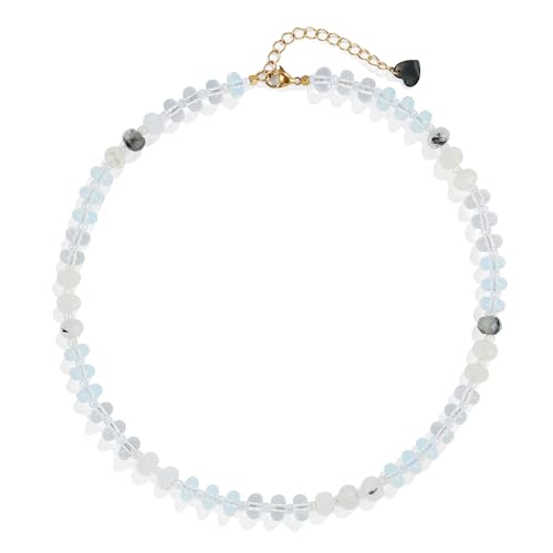 Joya Love Colorful Gemstone Beaded Necklaces For Women Trendy Rainbow Natural Stone Boho Handmade Stainless Steel Waterproof Strand Necklaces Jewelry For Women Gift - color: White