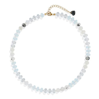Joya Love Colorful Gemstone Beaded Necklaces For Women Trendy Rainbow Natural Stone Boho Handmade Stainless Steel Waterproof Strand Necklaces Jewelry For Women Gift - color: White