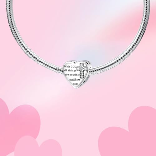 Bible Family Mom Wife Love Heart Dangle Charm 925 Sterling Silver Charms fits Bracelets and Necklace Pendant Bead Charms Jewelry Present for Women Family Friends - style: Bible - With God all things are possible Prayer Charm