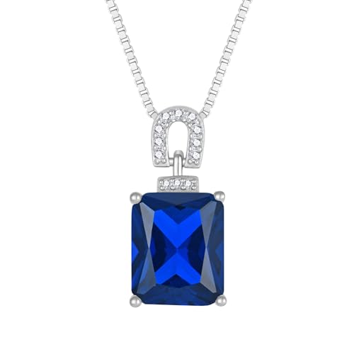 Emerald Cut Birthstone Necklace for Women 925 Sterling Silver | Baguette Birthstone Pendant Necklace, Jewelry for Mom Wife - color: Royal Blue