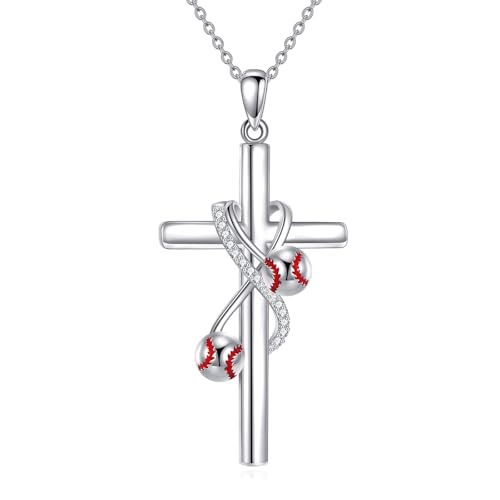 POPLYKE Cross Necklace for Women 925 Sterling Silver Cross Pendant Necklace Animal Jewelry Christmas Gifts for Women Mother Grandma - style: baseball