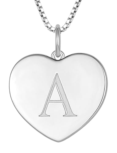 YL Initial Necklace 925 Sterling Silver Square/Round/Heart Letter Pendant A-Z Alphabet Polished Jewelry for Women - color: Letter-A, style: Heart Shaped