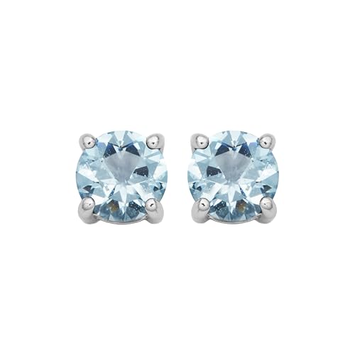 Amazon Essentials Sterling Silver Round Birthstone Stud Earrings - color: Blue Aquamarine, March