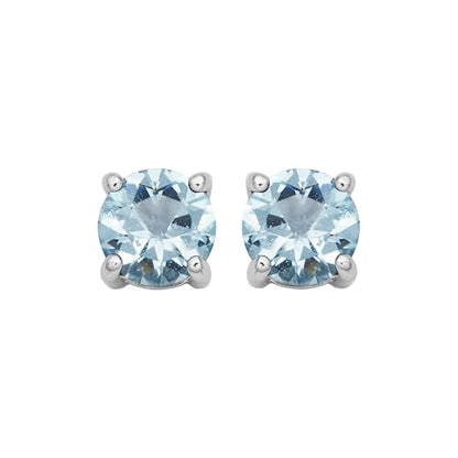 Amazon Essentials Sterling Silver Round Birthstone Stud Earrings - color: Blue Aquamarine, March