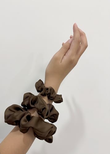 3 Pieces Satin Scrunchies Set for Hair No Crease Elastic Hair Ties for Women and Girls (Dark Brown) - color: Dark Brown