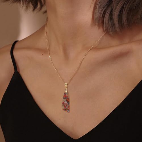 Nature Stone Necklaces for Women Boho Pendant Necklace 18K Gold Chain Necklaces - color: Orange Gold