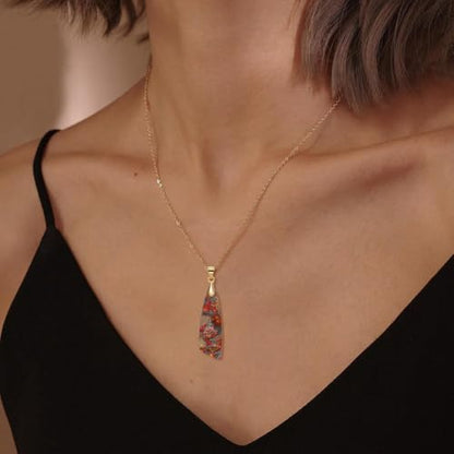 Nature Stone Necklaces for Women Boho Pendant Necklace 18K Gold Chain Necklaces - color: Orange Gold