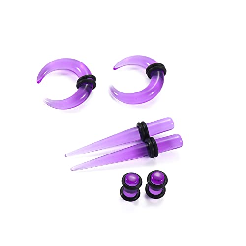 Ear Stretching Kit 54 Pieces 14Gauges-00Gauges Earrings Piercing Kit - color: grape purple