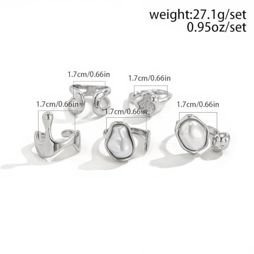 CSIYANJRY99 Gold Silver Rings Set for Women Trendy Irregular Chunky Gold Ring Baroque Pearl Rings Stackable Statement Knuckle Ring Jewelry - color: C-Silver