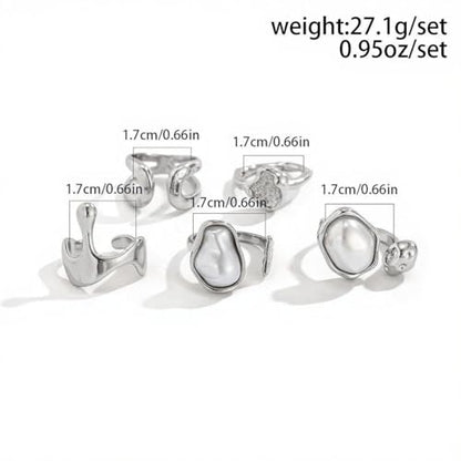 CSIYANJRY99 Gold Silver Rings Set for Women Trendy Irregular Chunky Gold Ring Baroque Pearl Rings Stackable Statement Knuckle Ring Jewelry - color: C-Silver