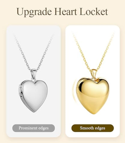 Heart Locket Necklace for Women - 16K Gold Silver Plated Photo Lockets Necklace that Hold 2 Pictures - Great Gift to Keepsake Full of Love and Remembrance, 16.8+2.2 Inch Extension Chain - color: Gold