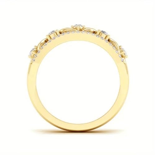 Teardrop Double Row Ring for Women,Gold Plated Micro Pavé Cubic Zirconia,Minimalist Office Stackable Band - color: Gold